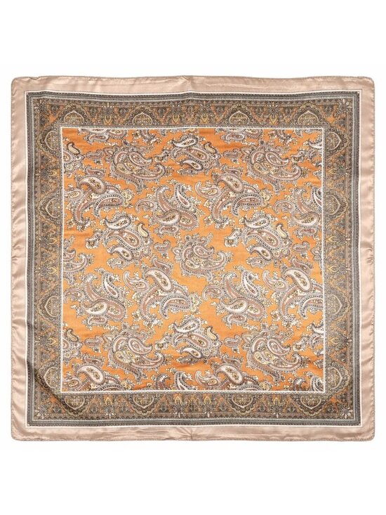 Unknown Accessories - Gold Black Paisley Scarf Western Wild Rag Boho Chic Square Lightweight Retro Sty